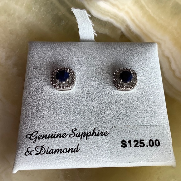 Sapphire and Diamond Earrings Sterling Silver - Picture 2 of 8